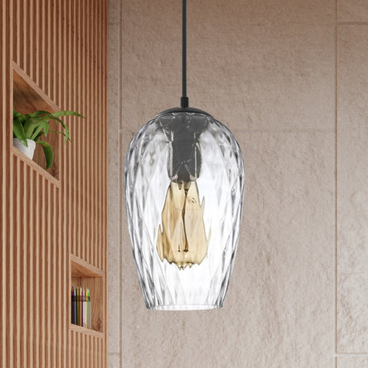 1-Flammige Glas-Pendelleuchte – Hängelampe mit Weißer Silhouette