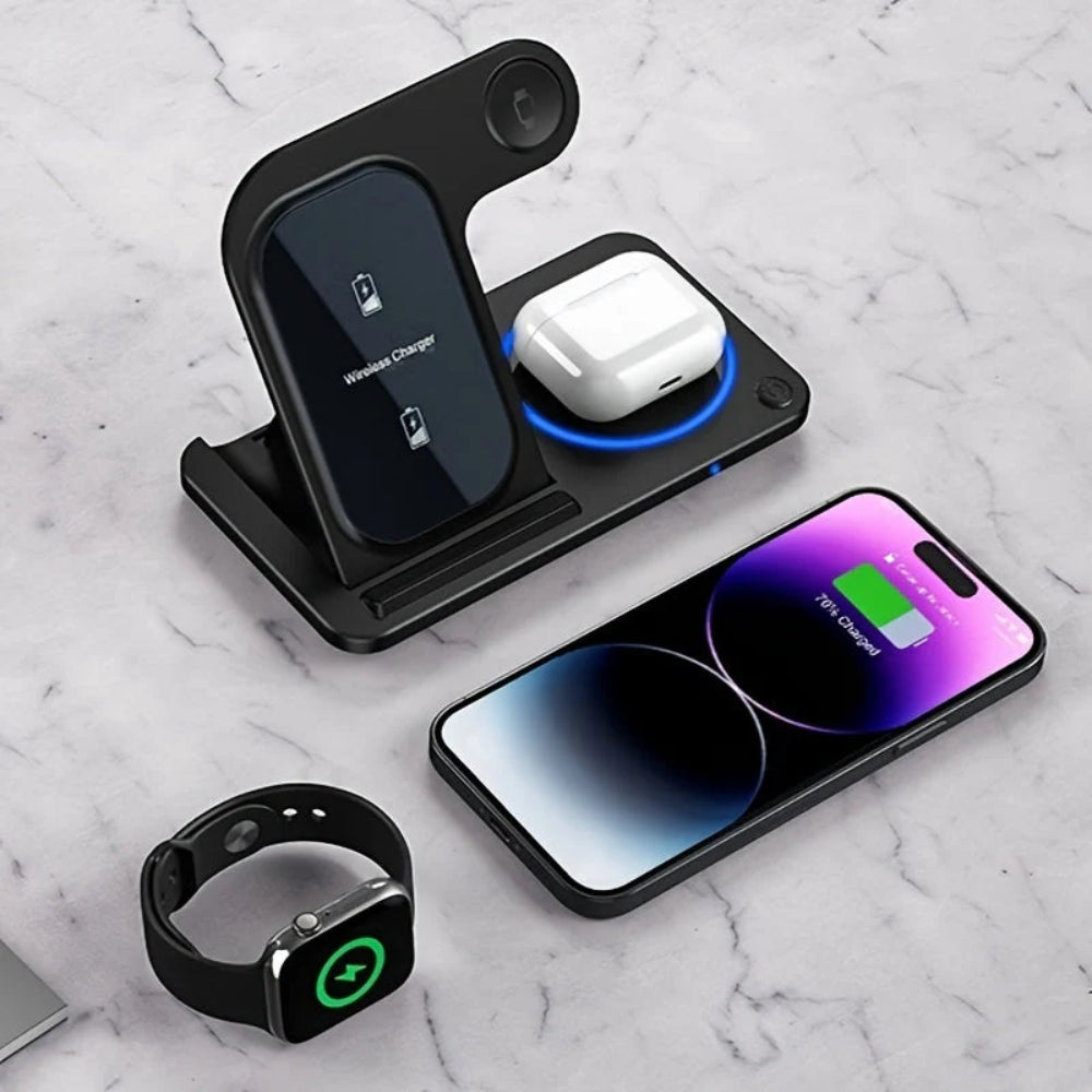 3-in-1 Magnetische kabellose Ladestation - Laden von Telefon, Uhr und Kopfhörern