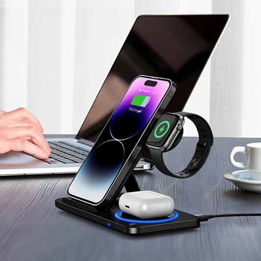 3-in-1 Magnetische kabellose Ladestation - Laden von Telefon, Uhr und Kopfhörern