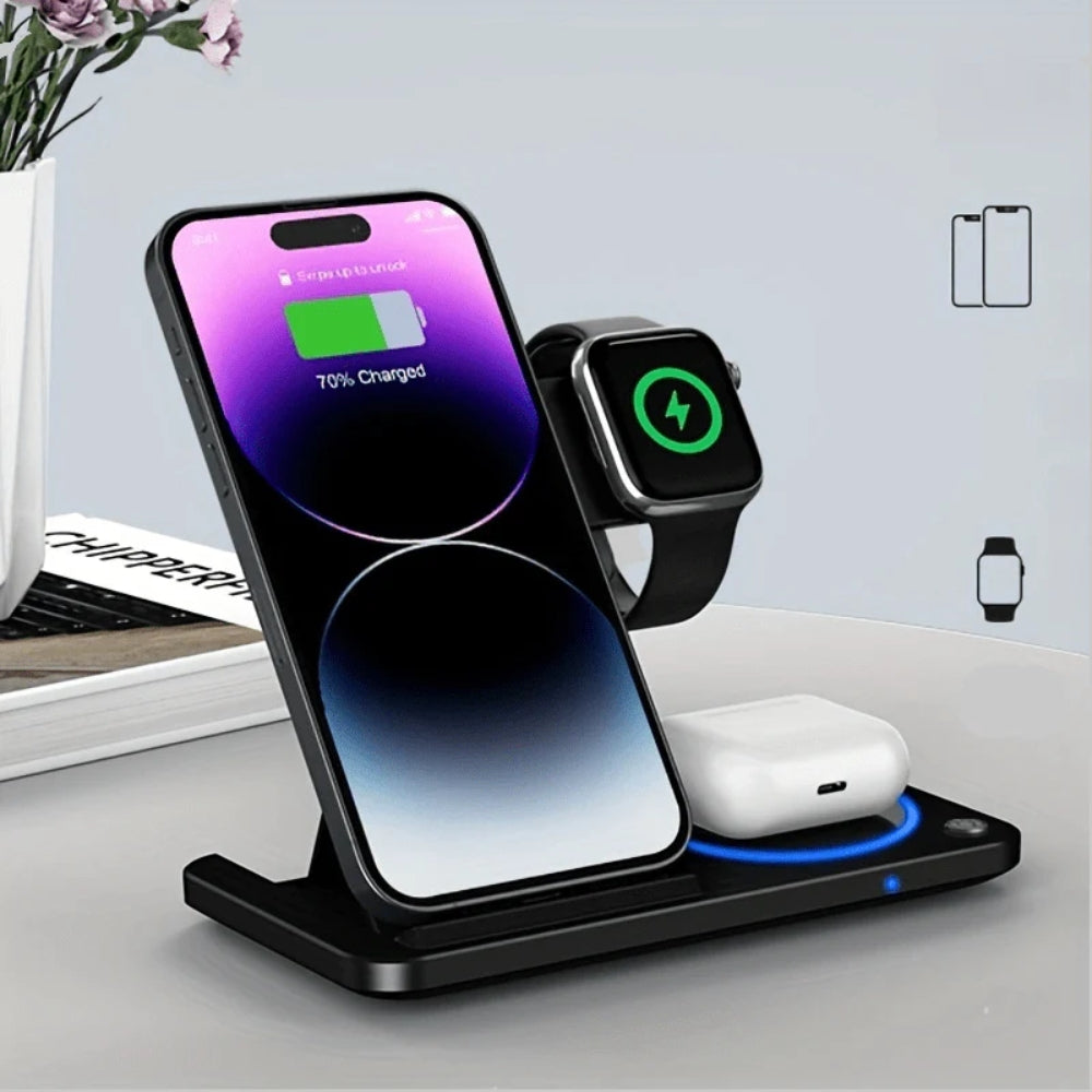 3-in-1 Magnetische kabellose Ladestation - Laden von Telefon, Uhr und Kopfhörern
