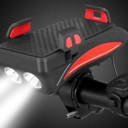 4-in-1 Fahrradlenker Upgrade - Handyhalterung, Licht, Hupe & Powerbank