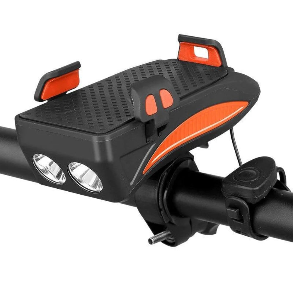 4-in-1 Fahrradlenker Upgrade - Handyhalterung, Licht, Hupe & Powerbank