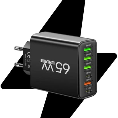 65W 6-in-1 Schnellladegerät - 6 Anschlüsse für Telefon, Laptop und Tablet