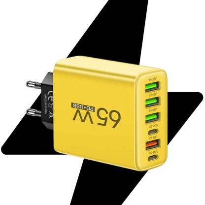 65W 6-in-1 Schnellladegerät - 6 Anschlüsse für Telefon, Laptop und Tablet