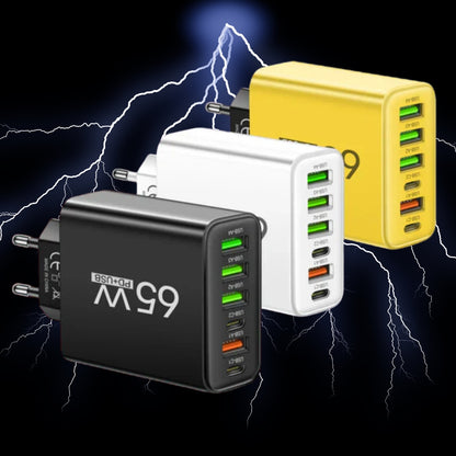 65W 6-in-1 Schnellladegerät - 6 Anschlüsse für Telefon, Laptop und Tablet