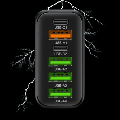 65W 6-in-1 Schnellladegerät - 6 Anschlüsse für Telefon, Laptop und Tablet