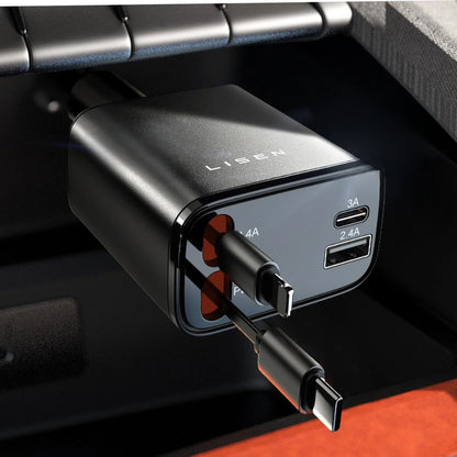69W USB C Autoladegerät - Schnelles Laden mit einziehbarem Kabel