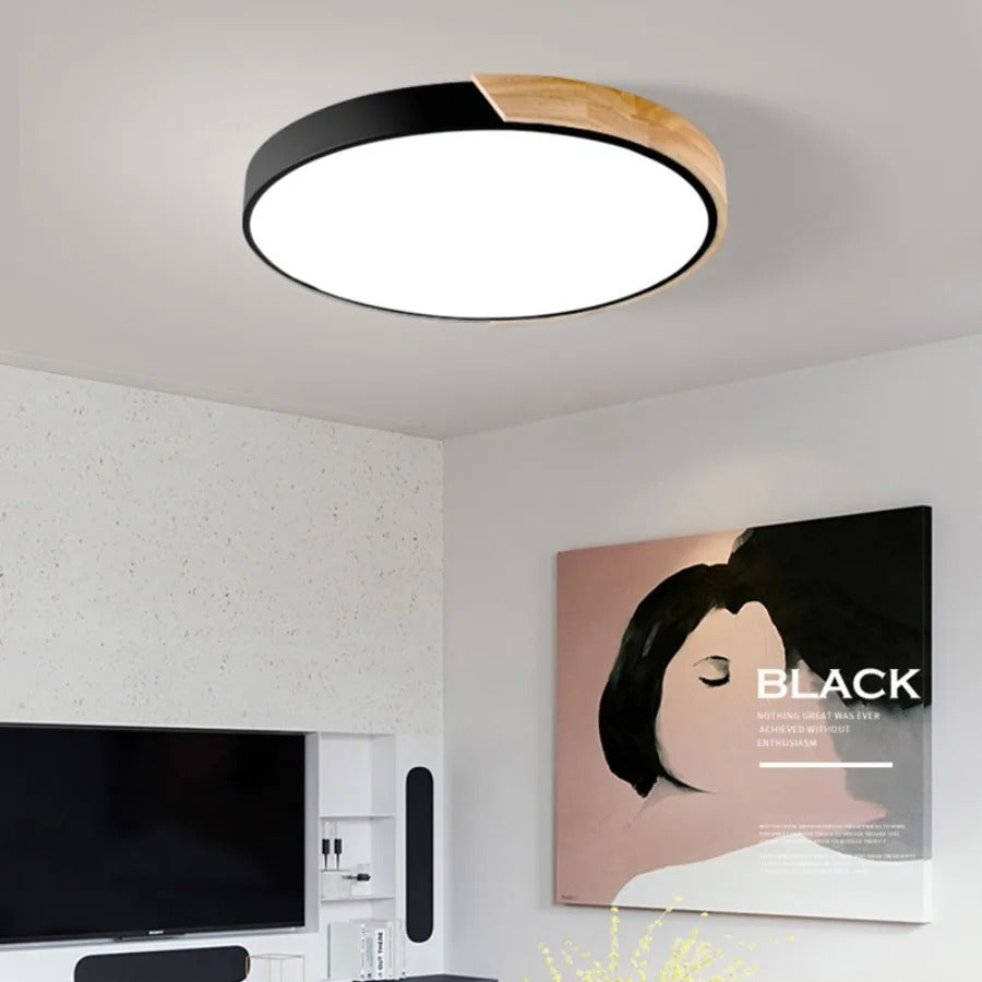 Kreisförmige LED Deckenleuchte aus Holz für Schlafzimmer und Wohnzimmer