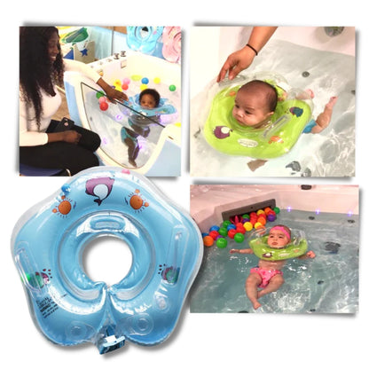 Baby-Schwimmkopf-Ring - Auslaufsichere Doppel-Airbag-Wasserstütze mit Griffen für Babies