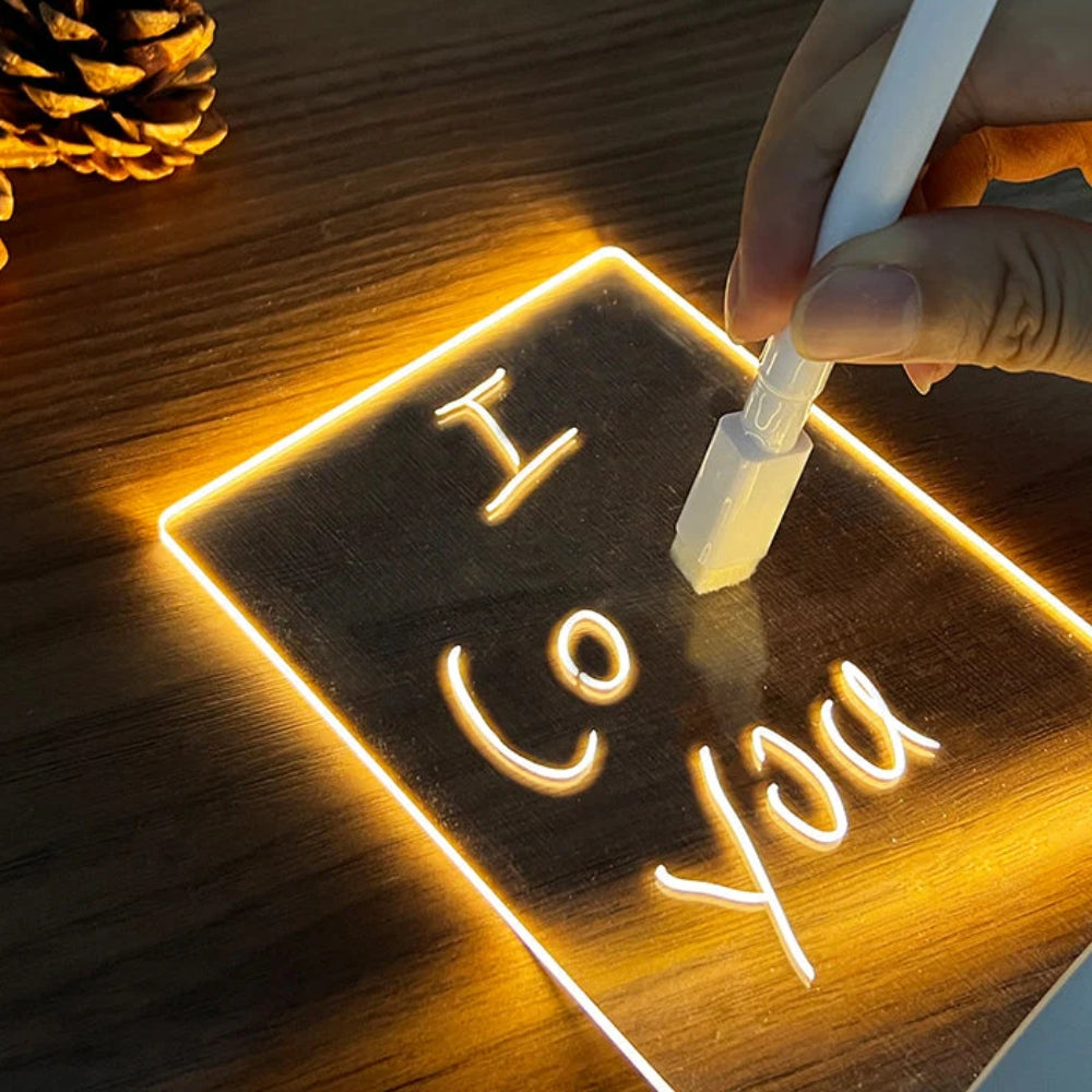 Beleuchtete Nachrichtentafel - Notizen schreiben und löschen mit LED-Basis