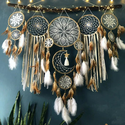 Boho-inspirierter Wandbehang - mehrteiliges Traumfänger-Satz