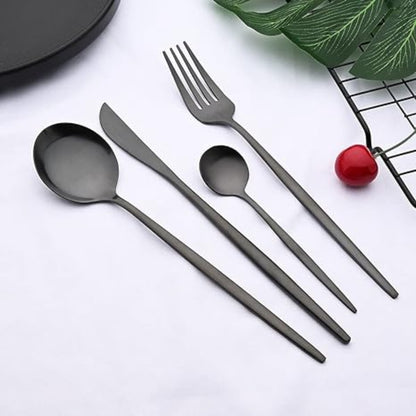 Ergonomisches schwarzes Besteckset - Messer, Löffel und Gabeln für jede Mahlzeit