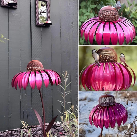 Garten-Vogelfutterhaus - Kegelblumen-Design mit Futterschale