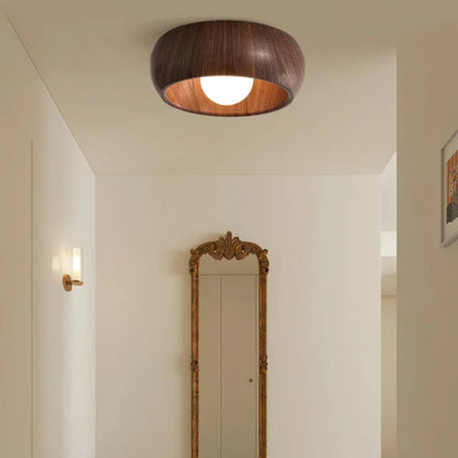 Gebogene LED-Deckenleuchte - Realistischer Holz-Look mit warmem Umgebungslicht