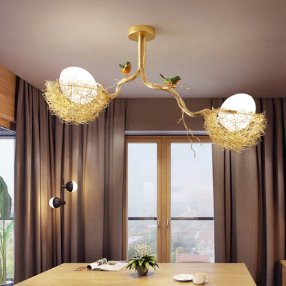Goldene Vogelnest-Deckenleuchte – Modern & Naturinspiriert