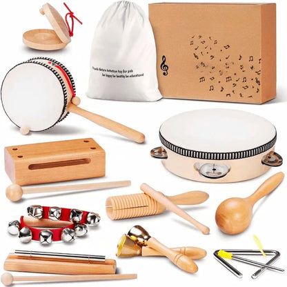 Hölzernes Musikset - 10-teiliges Rhythmusinstrumente-Spielzeug für Kinder