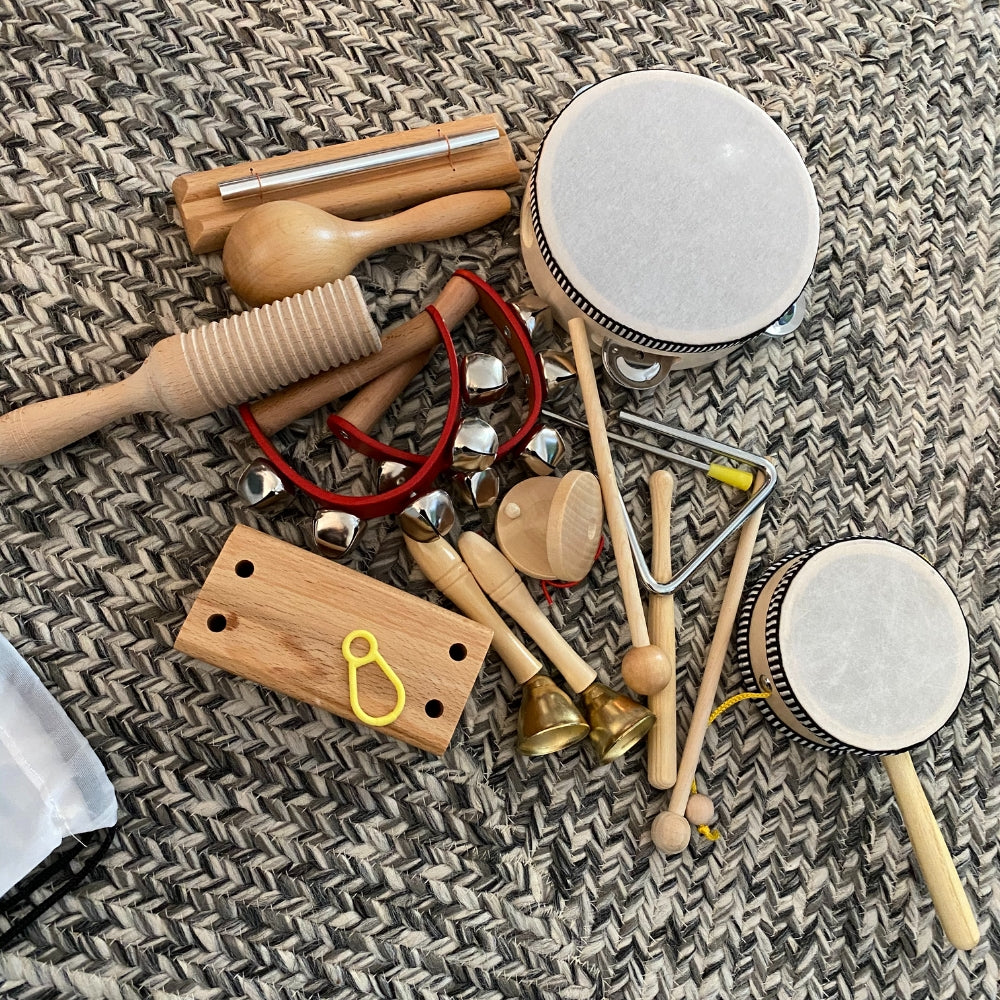 Hölzernes Musikset - 10-teiliges Rhythmusinstrumente-Spielzeug für Kinder