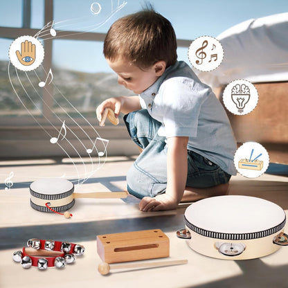 Hölzernes Musikset - 10-teiliges Rhythmusinstrumente-Spielzeug für Kinder