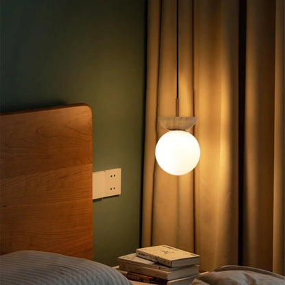 Japanische Glaskugel 1 Pendelleuchte – Runde Lampe mit Holzhalterung