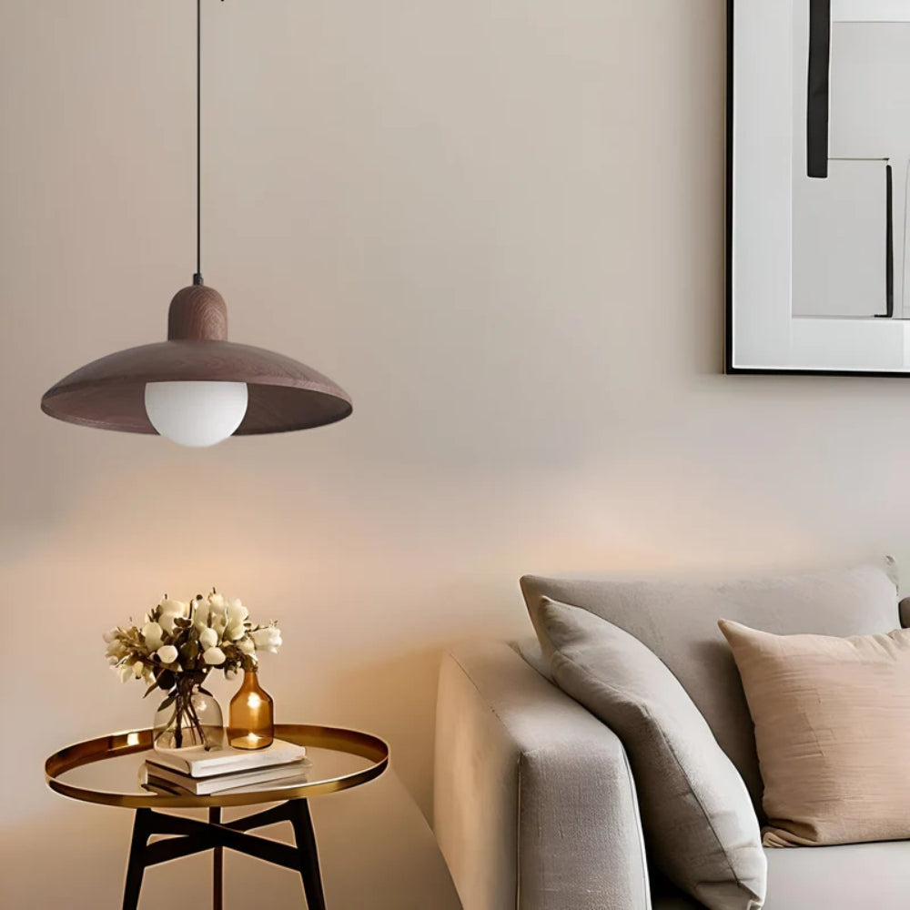 Japanische Wabi-Sabi-Pendelleuchte – Warmes LED-Licht mit Walnussoptik