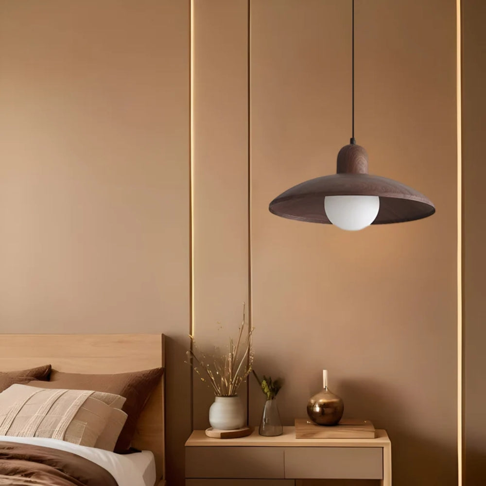 Japanische Wabi-Sabi-Pendelleuchte – Warmes LED-Licht mit Walnussoptik