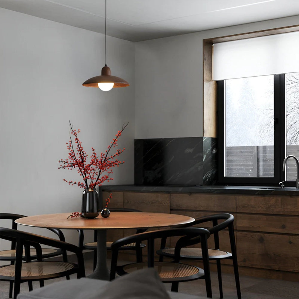 Japanische Wabi-Sabi-Pendelleuchte – Warmes LED-Licht mit Walnussoptik