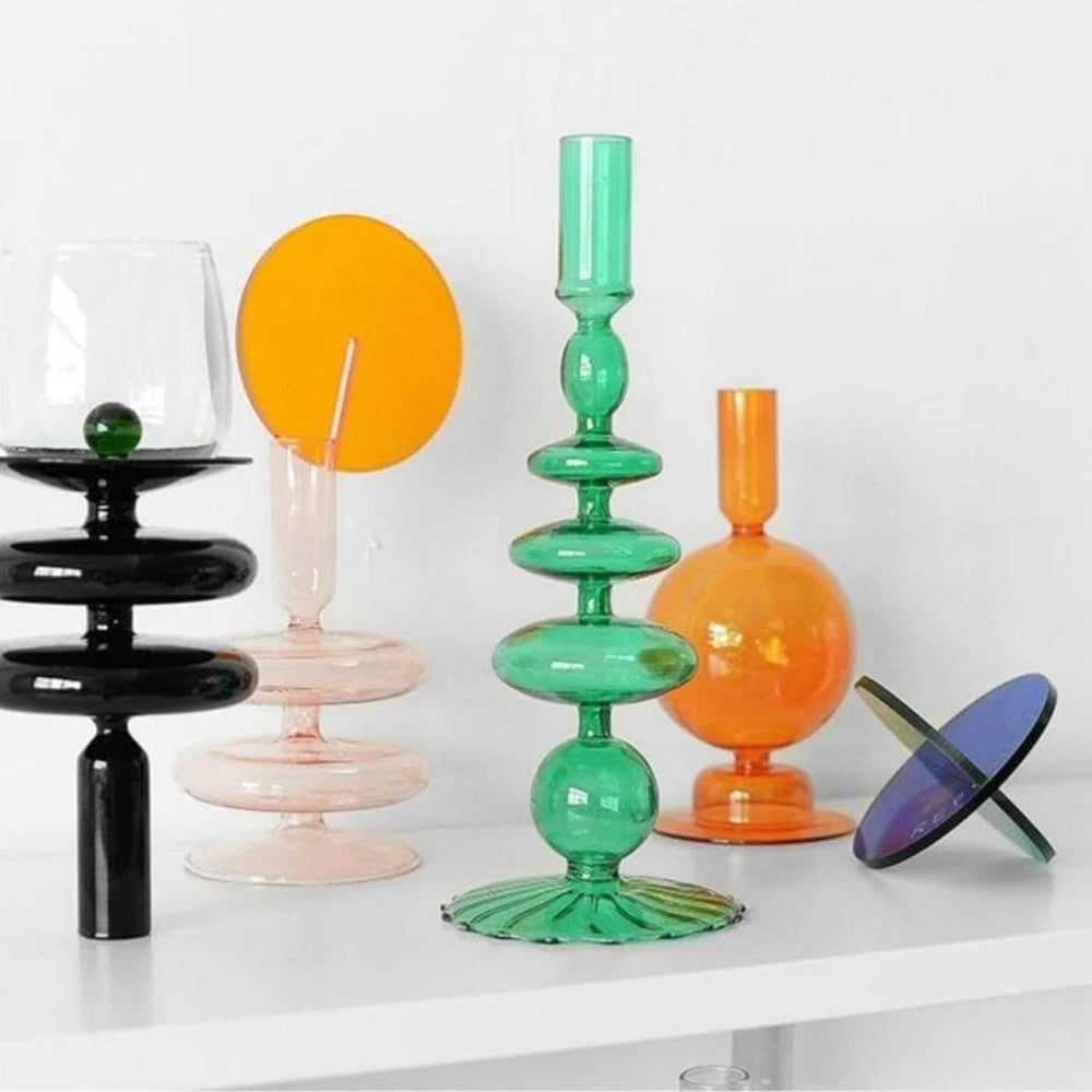 Kerzenständer aus Glas - Bunte Formen mit Retro-Appeal