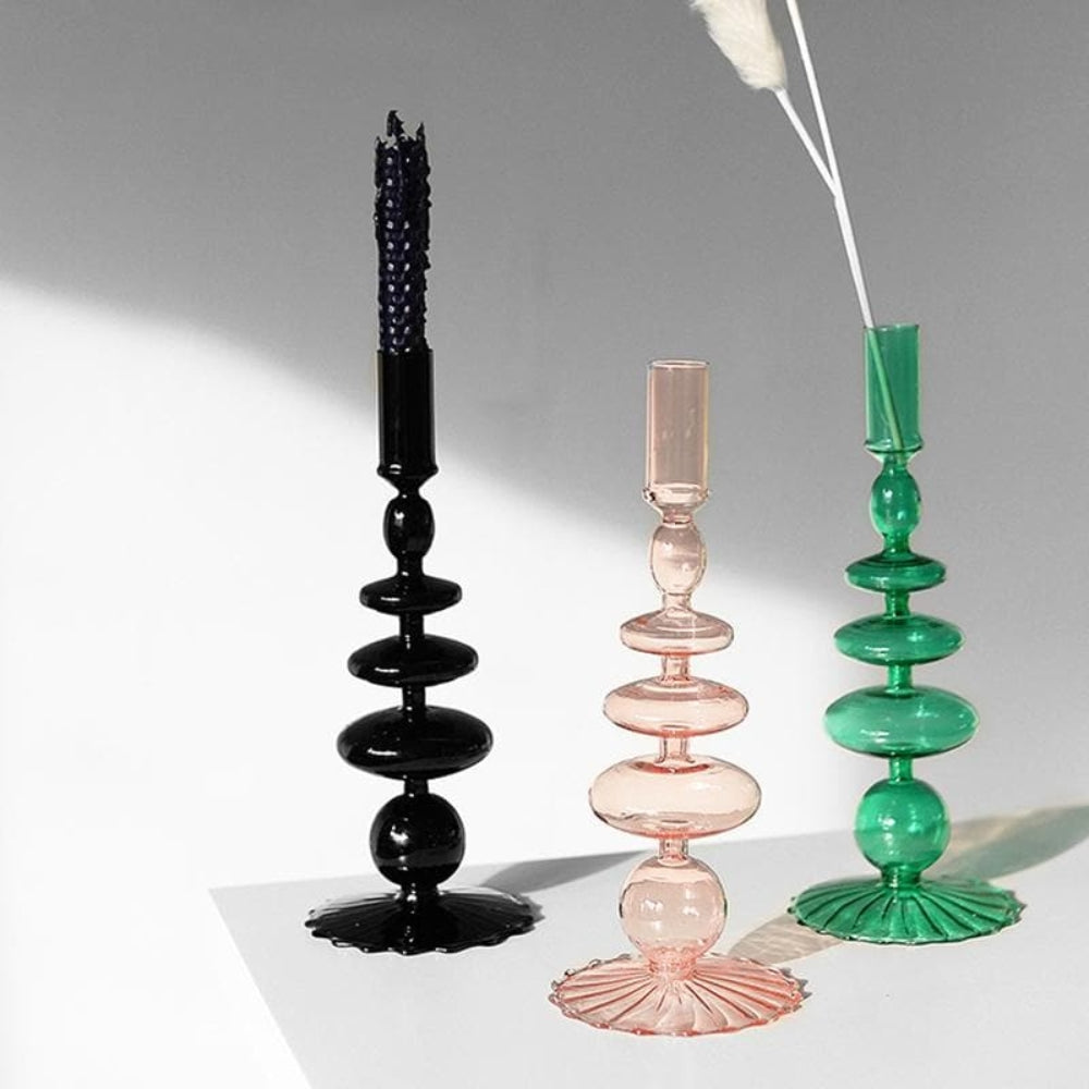 Kerzenständer aus Glas - Bunte Formen mit Retro-Appeal