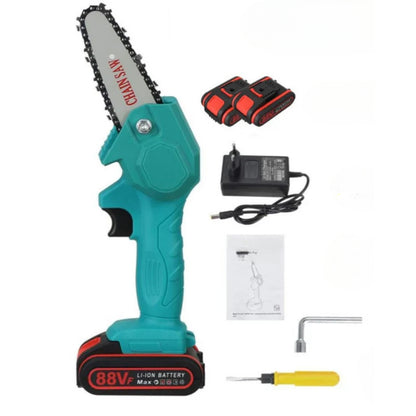 Kompakte Elektro-Kettensäge - akkubetriebenes Sägen mit einer Hand