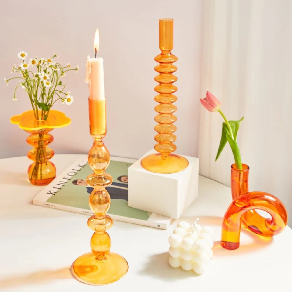 Lebendige Farbe Glas Kerzenhalter - Vintage-inspiriert