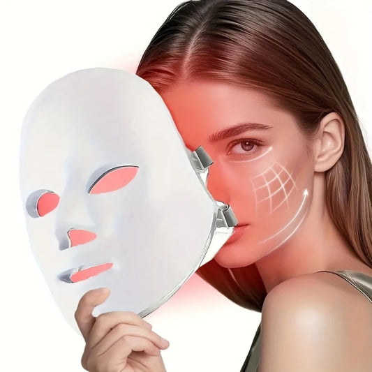 LED Rotlichtlampe Weiß Maske – Gesichtsmaske mit Einstellbaren 7-Farbigen Lichteffekten