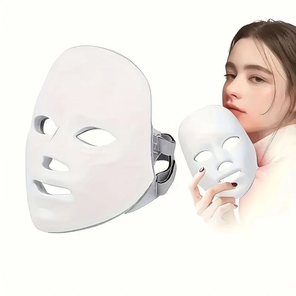 LED Rotlichtlampe Weiß Maske – Gesichtsmaske mit Einstellbaren 7-Farbigen Lichteffekten