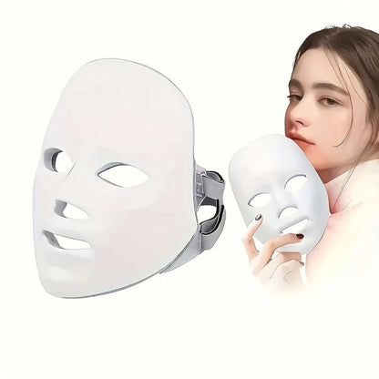 LED Rotlichtlampe Weiß Maske – Gesichtsmaske mit Einstellbaren 7-Farbigen Lichteffekten