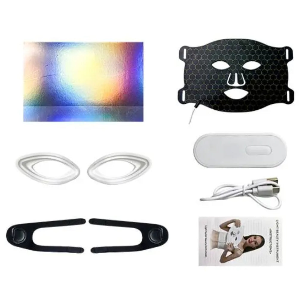 LED Rotlichtlampe Schwarz Maske – Verstellbare 7-Farbige Lichtpflege für das Gesicht