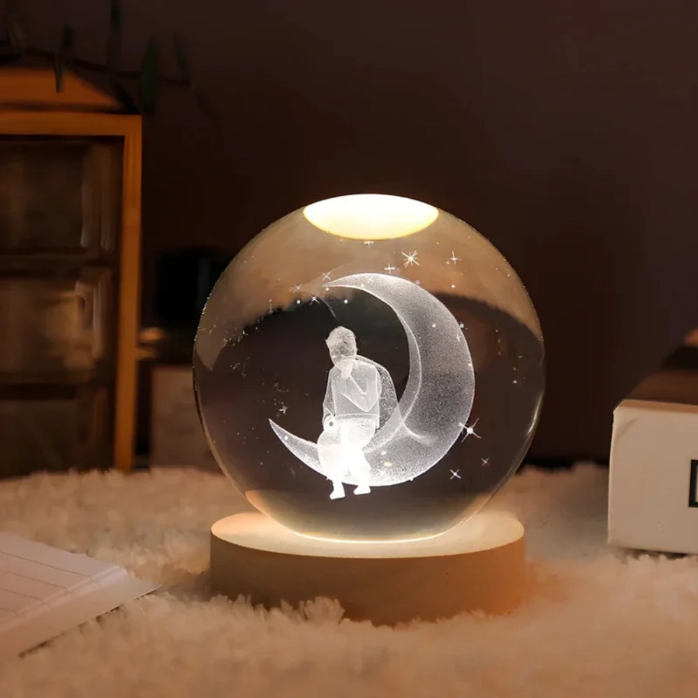 Leuchtende Kristallkugel-LED-Tischlampe – 3D-Graviertes Nachtlicht