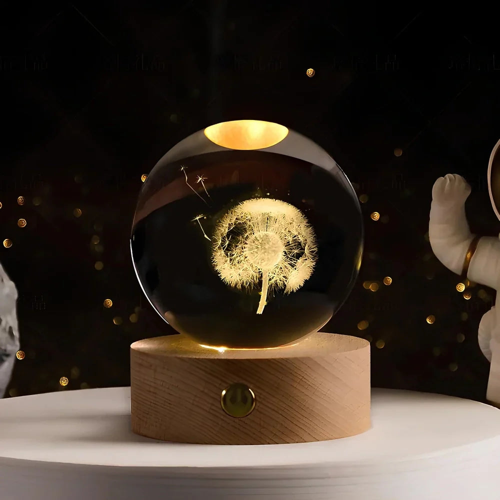 Leuchtende Kristallkugel-LED-Tischlampe – 3D-Graviertes Nachtlicht