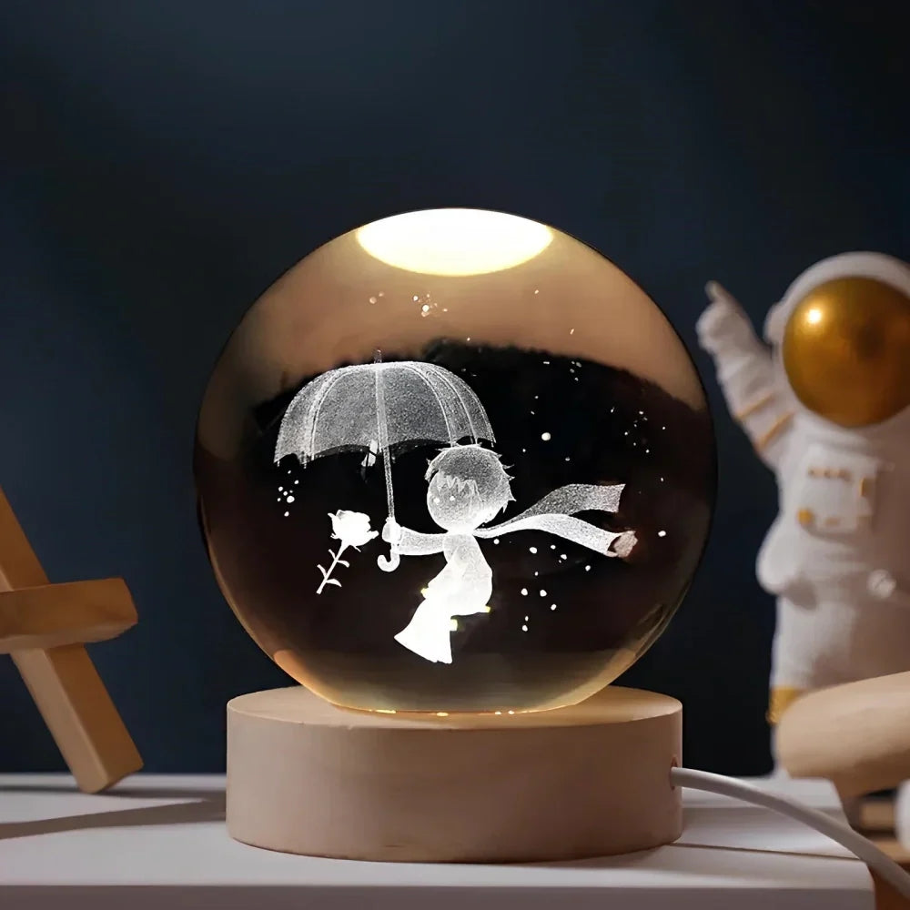 Leuchtende Kristallkugel-LED-Tischlampe – 3D-Graviertes Nachtlicht