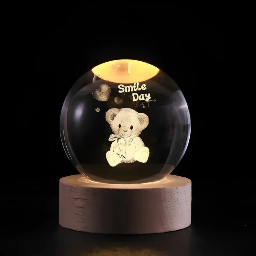 Leuchtende Kristallkugel-LED-Tischlampe – 3D-Graviertes Nachtlicht