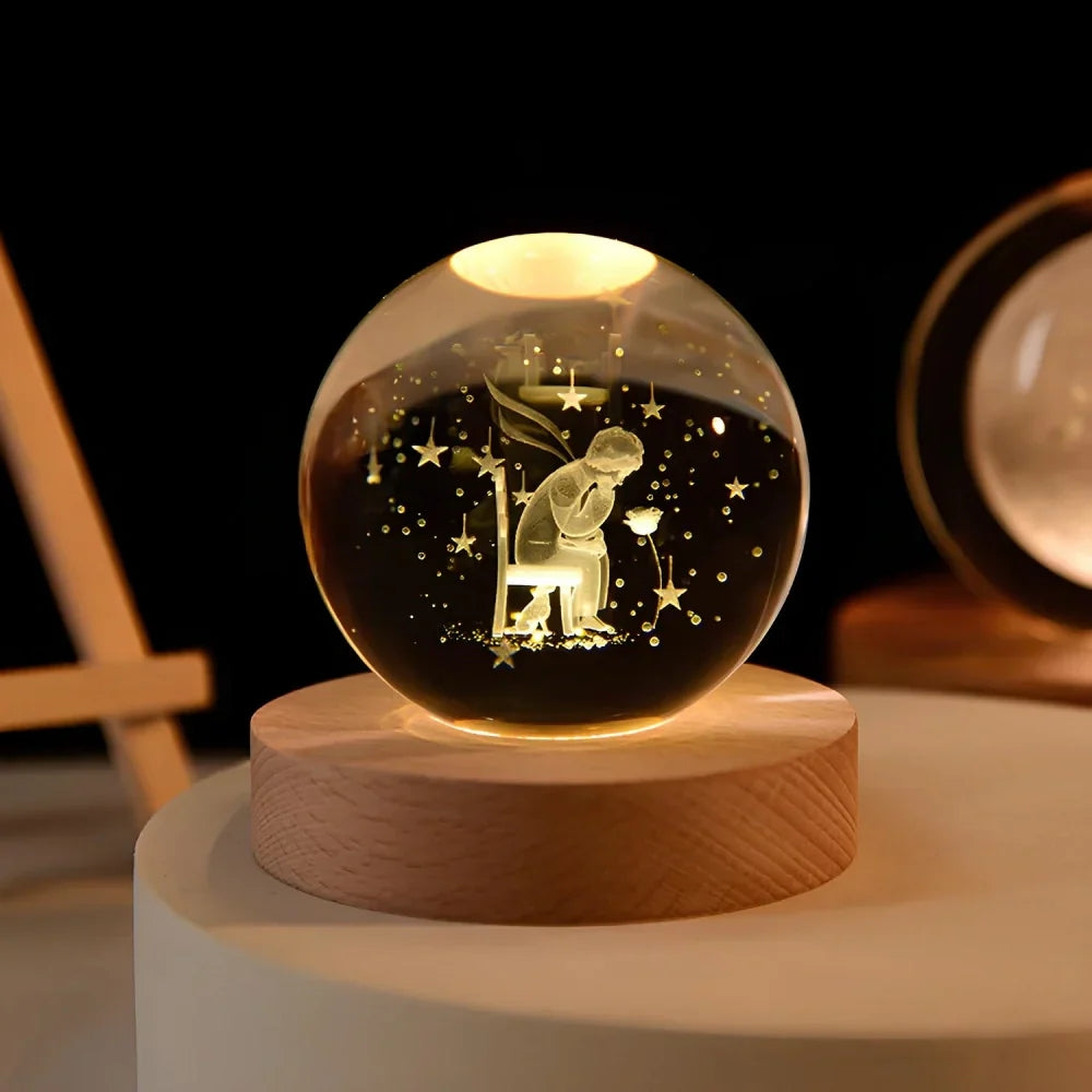 Leuchtende Kristallkugel-LED-Tischlampe – 3D-Graviertes Nachtlicht