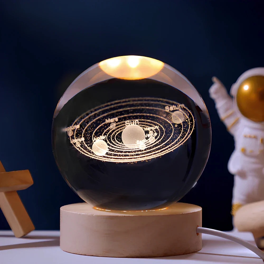 Leuchtende Kristallkugel-LED-Tischlampe – 3D-Graviertes Nachtlicht
