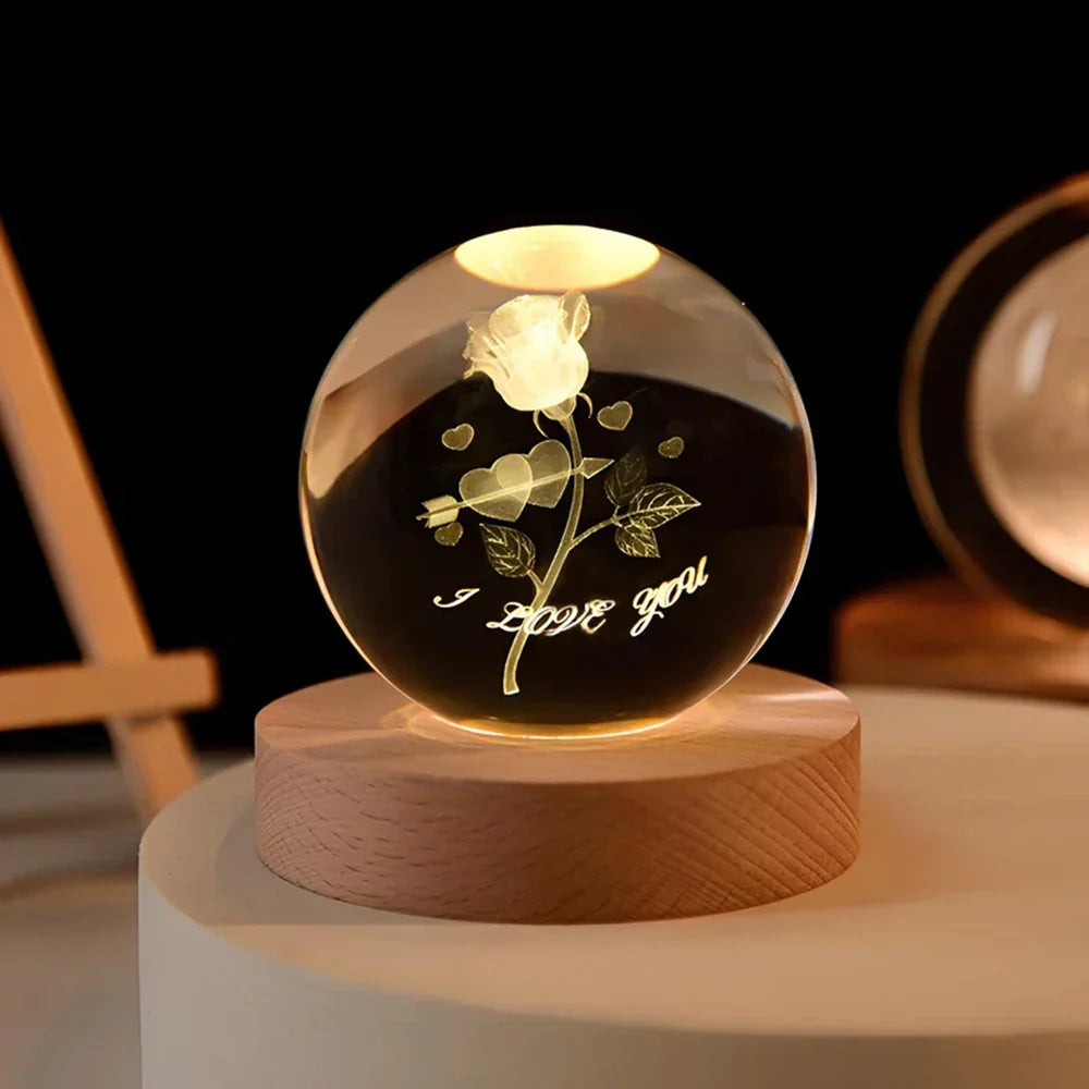 Leuchtende Kristallkugel-LED-Tischlampe – 3D-Graviertes Nachtlicht