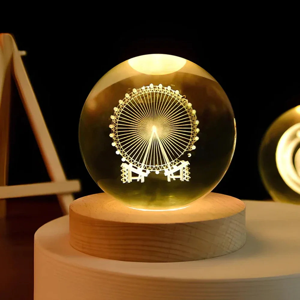 Leuchtende Kristallkugel-LED-Tischlampe – 3D-Graviertes Nachtlicht