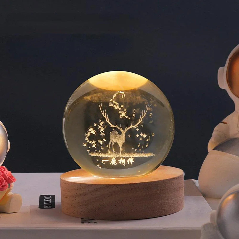 Leuchtende Kristallkugel-LED-Tischlampe – 3D-Graviertes Nachtlicht