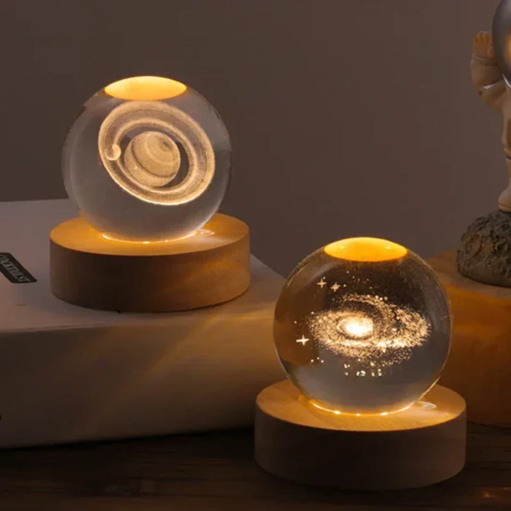 Leuchtende Kristallkugel-LED-Tischlampe – 3D-Graviertes Nachtlicht