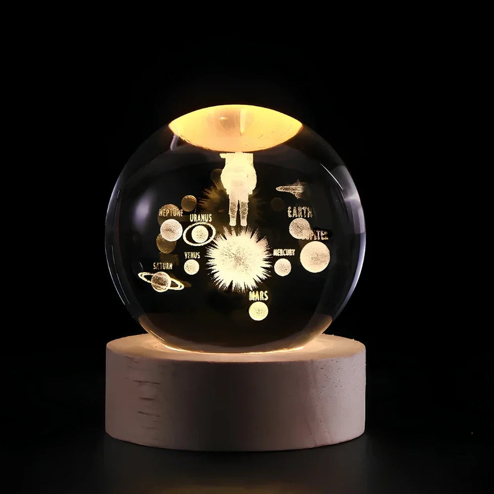Leuchtende Kristallkugel-LED-Tischlampe – 3D-Graviertes Nachtlicht
