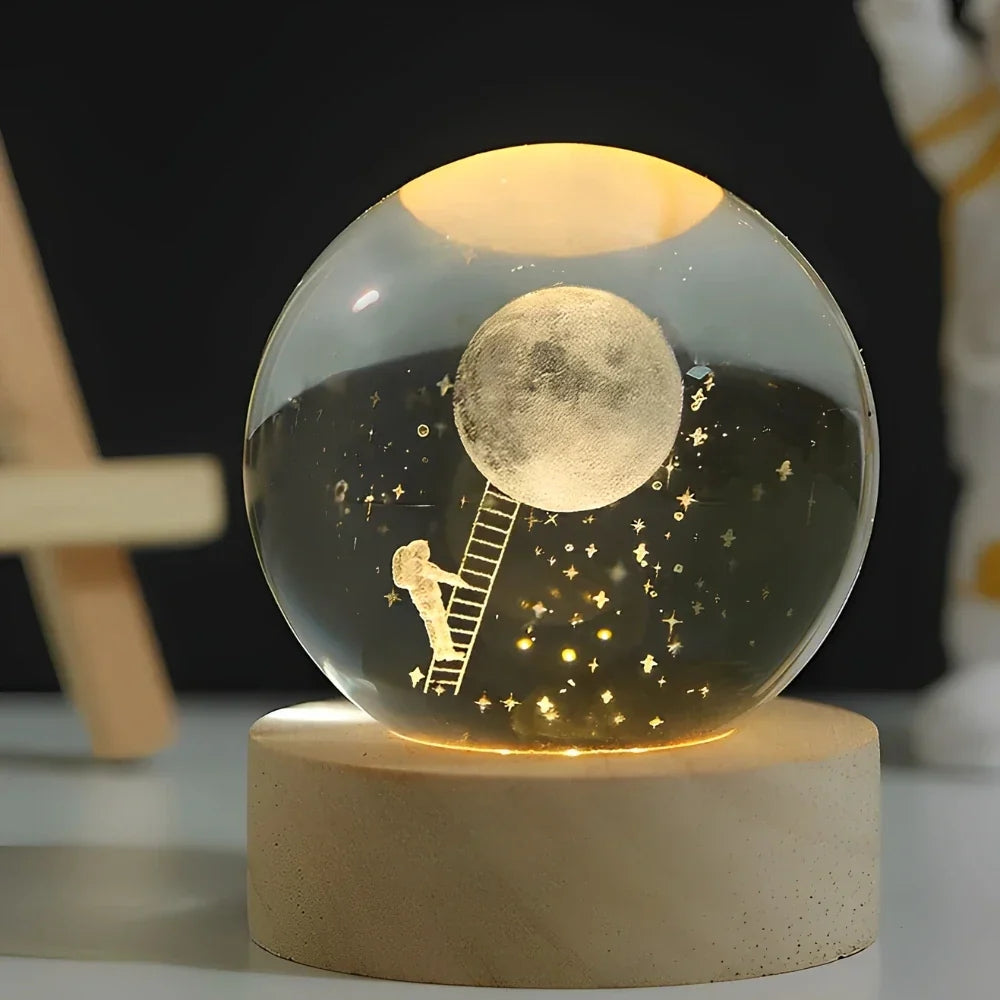 Leuchtende Kristallkugel-LED-Tischlampe – 3D-Graviertes Nachtlicht