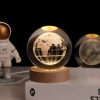 Leuchtende Kristallkugel-LED-Tischlampe – 3D-Graviertes Nachtlicht