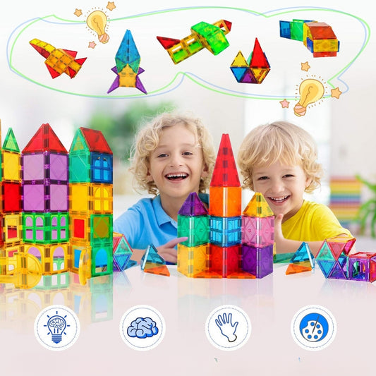 Magnetische Bauklötze - 60-teiliges Bauset mit Aufbewahrungstasche für Kinder