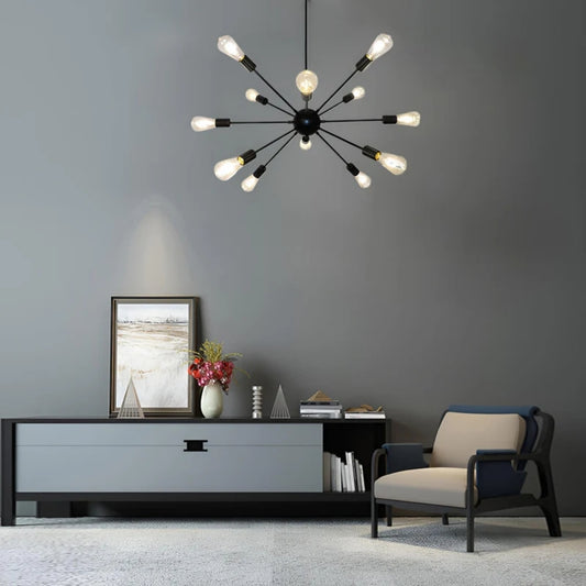 Mid-Century Sputnik-Kronleuchter - Schwarze 12-flammige Leuchte