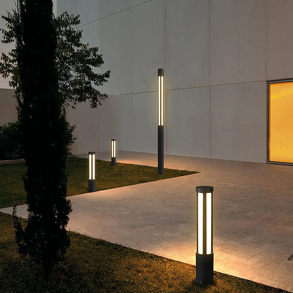 Moderne Außenbereich-Pollerleuchte – Schwarze Zylinderförmige LED-Stehlampen